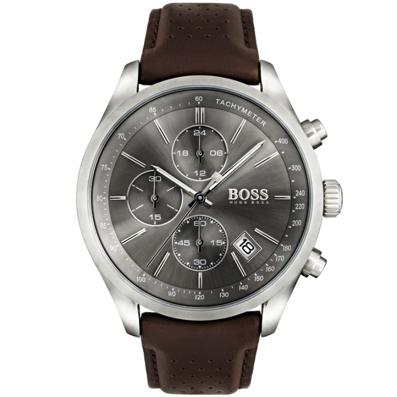 HUGO BOSS Mens Chronograph Watch Grand Prix Leather Strap HB1513476