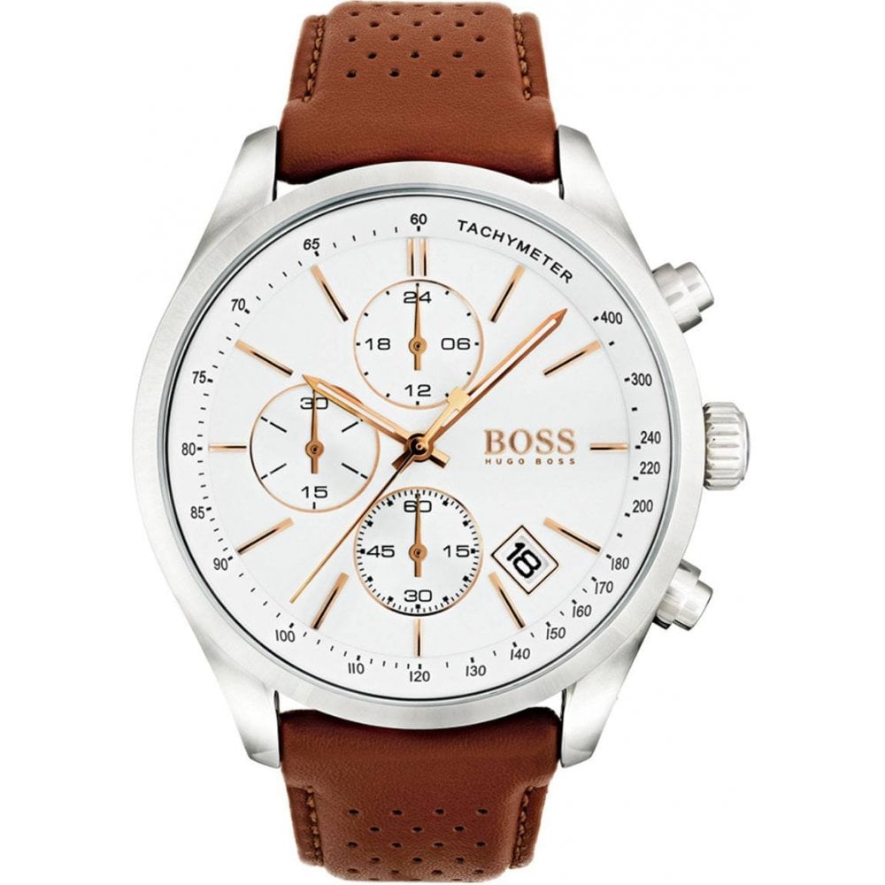 Hugo Boss Grand Prix Leather Strap Chronograph Men Watch 1513475