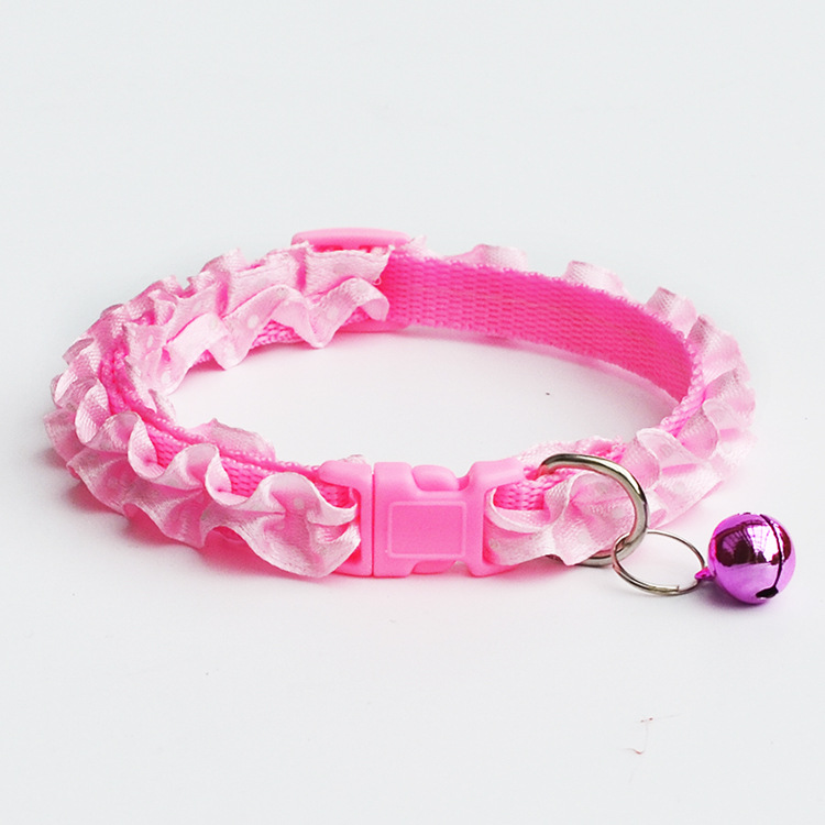 Cute Frilly Polka Adjustable Bell Pets , Cats, Dogs Kitten Puppy Pink Collars
