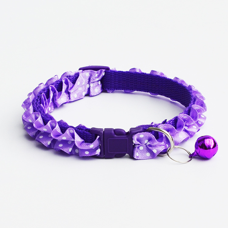 Cute Frilly Polka Adjustable Bell Pets , Cats, Dogs Kitten Puppy Purple Collars