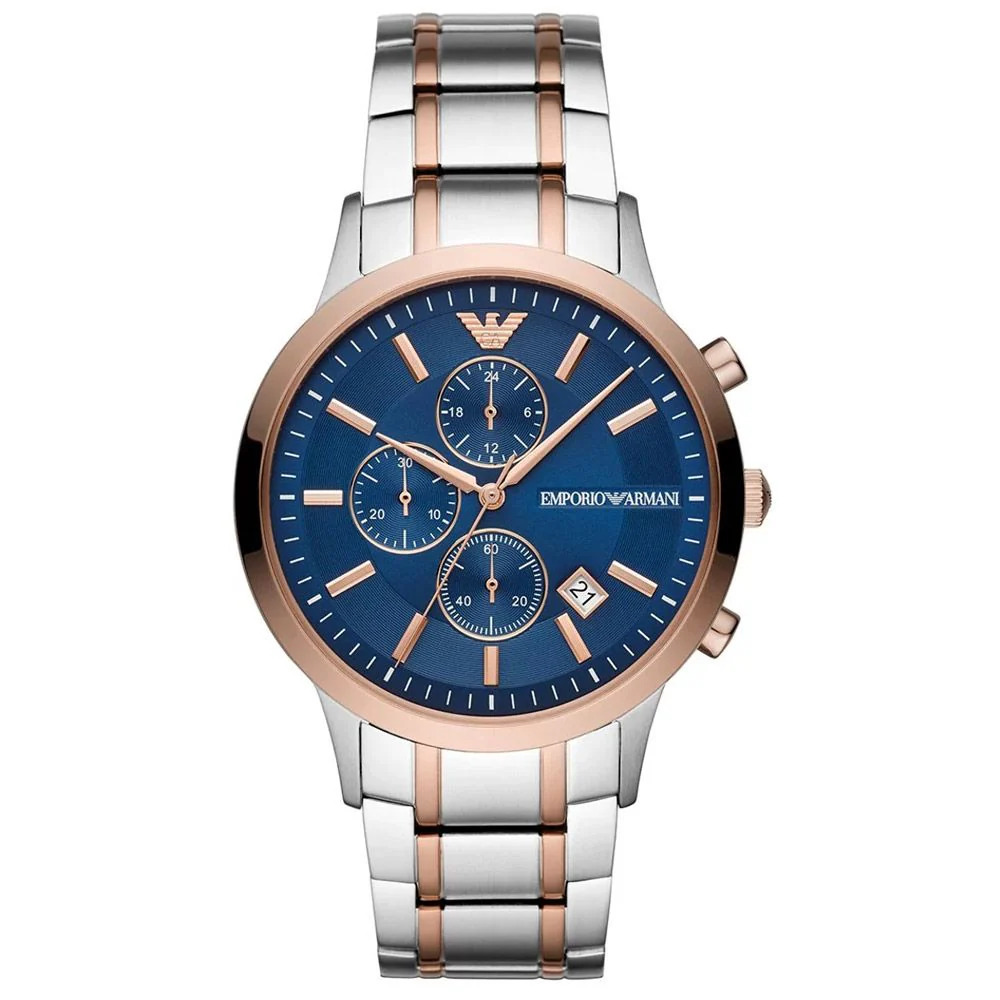 Armani AR80025 Silver, Rose Gold & Blue Stainless Steel Chronograph Men’s Watch