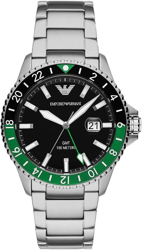 Emporio Armani Diver Black & Green GMT Watch AR11589