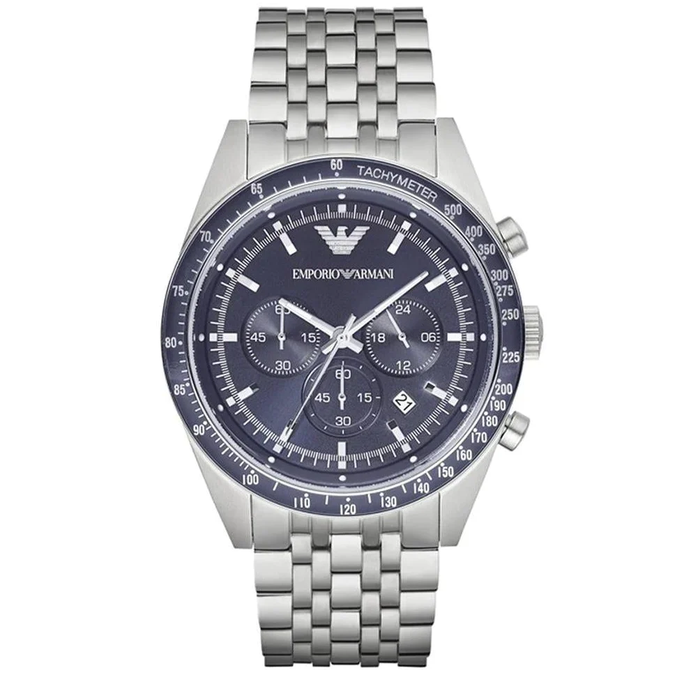 Emporio Armani AR6072 Tazio Men's Chronograph Silver Stainless Steel Watch