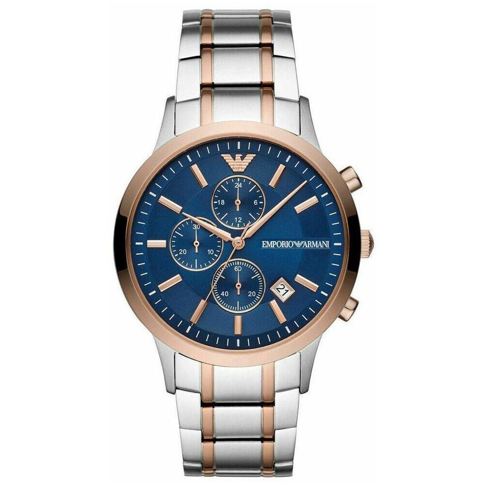 Armani AR80025 Silver, Rose Gold & Blue Stainless Steel Chronograph Men's Watch