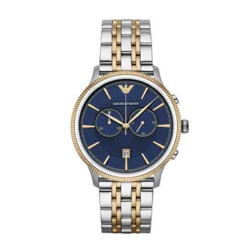 NEW EMPORIO ARMANI AR1847 MENS BLUE & SILVER STAINLESS STEEL CHRONOGRAPH WATCH